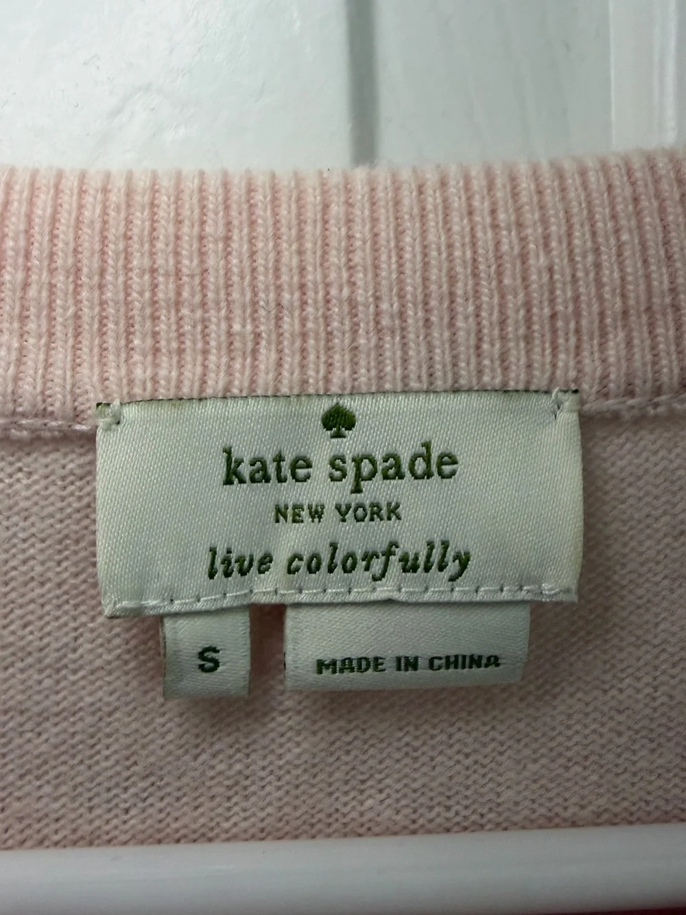 Kate Spade Live Colorfully Beaded Light Pink Peach Wool & Cashmere Sweater Small